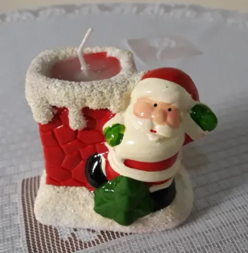 Enfeite Cerâmica Vela Noel Chaminé