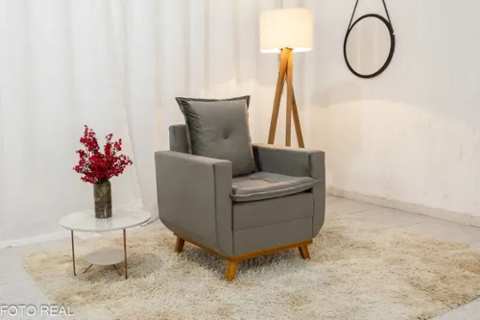 Poltrona Recife Veludo Cinza Claro Frete Grátis - Até 12x