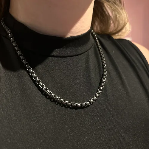 Colar Elos Quadrados Banho Ródio Negro 50cm ? Semijoia Unissex