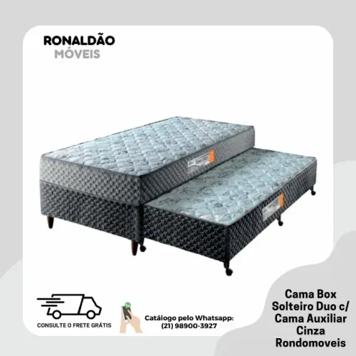 Cama Box Solteiro c/ Cama Auxiliar D33 Rondomoveis Cinza - Entrega Rápida! 