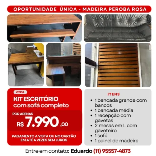 Conjunto de mesas para escritório de madeira rústica