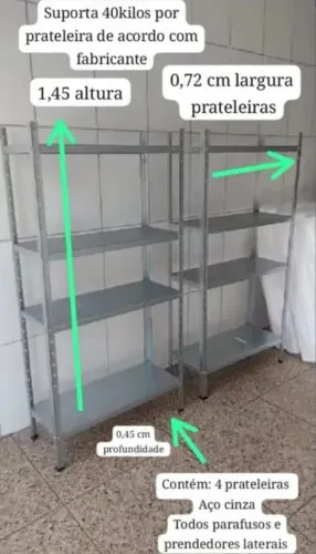 prateleira aço inox - ova com parafusos e itens para motagem.