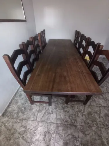 Mesa de Prancha Única Madeira Rústica com 10 cadeiras 