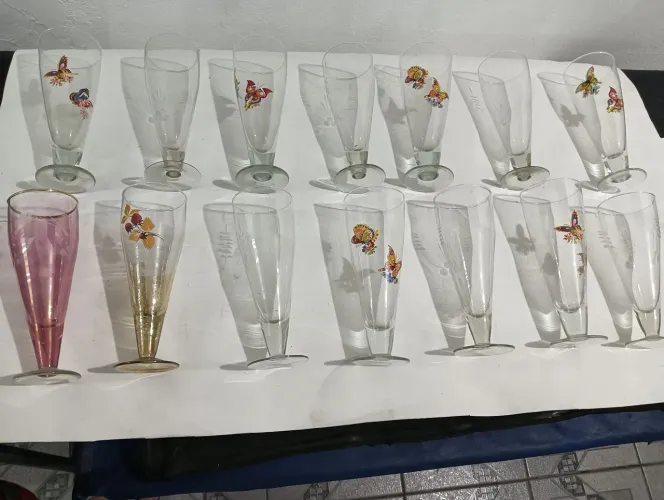 15 Taças de champanhe 19cm decorativas com borboletas Anos 50 Vintage Raridade 