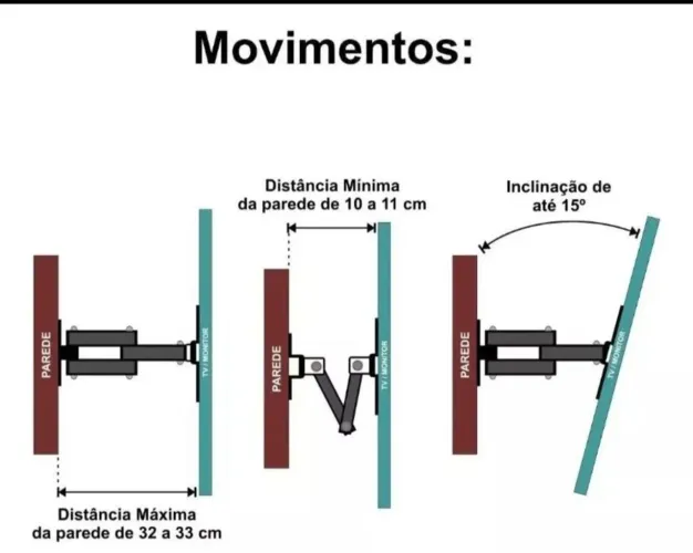 Suporte de Parede para TV - Articulado - Inclinação 15° - 32 a 33cm