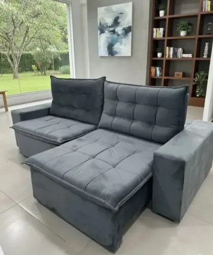 Sofá lás vegas plus retratil e reclinavel cinza veludo novo