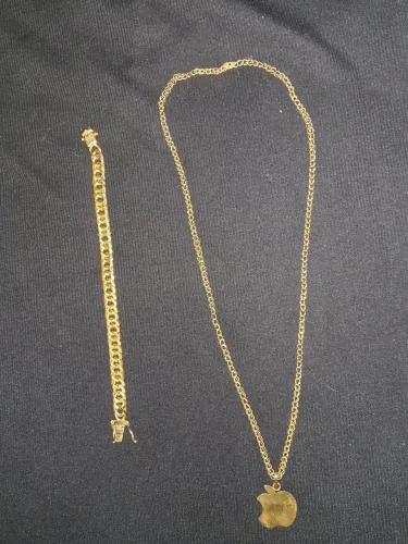 Cordão prata banhada a ouro + pulseira banhada a ouro