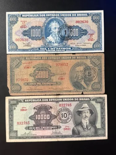 Brasil 1967 - 1 centavo a 10 Cruzeiros Novos - set completo de cédulas 