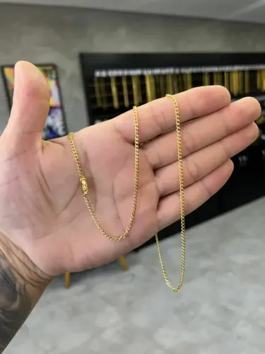 Corrente Grumet 2,5mm banhada a ouro 18k (Fecho Gaveta)