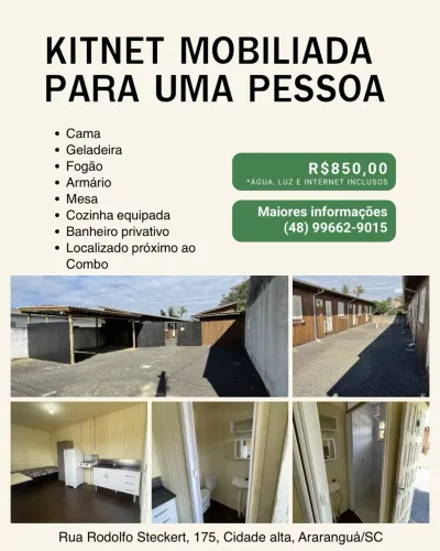 Kitnet mobiliada para uma pessoa