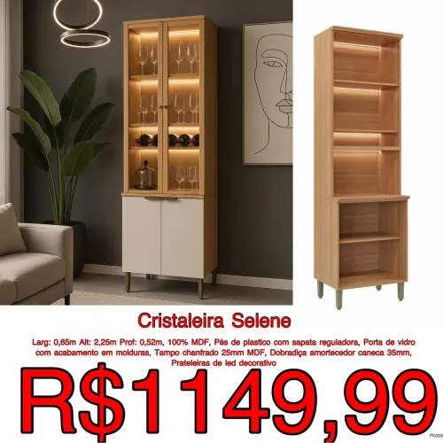 Cristaleira Selene 100% MDF luz led / frete grátis / pague na entrega