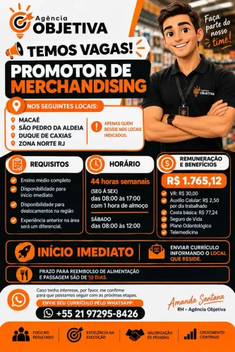 Vaga para promotor  - mandar currículo para o número da foto