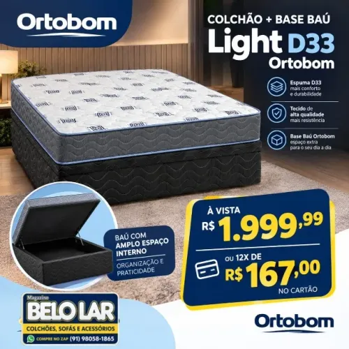 Colchão Light D33 Casal + Base Baú Ortobom
