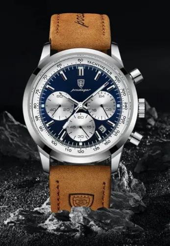 Relógio de pulso Poedagar 921 Silver Blue com pulseira em couro ecológico