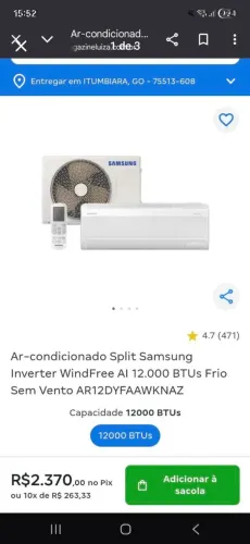 Ar-condicionado Split Samsung Inverter WindFree Al 12.000 BTUs Frio Sem Vento