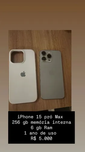 iPhone 15 pró 1 ano de uso bateria 100% R$ 5.000