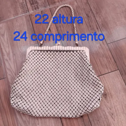 Bolsa malha metálica branca antiga 