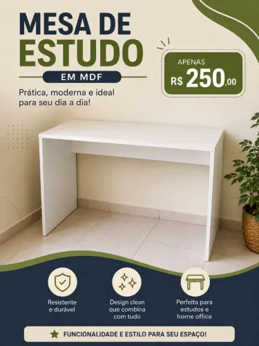 Vendo mesa de estudo de Mdf branco.Venda sob encomenda .