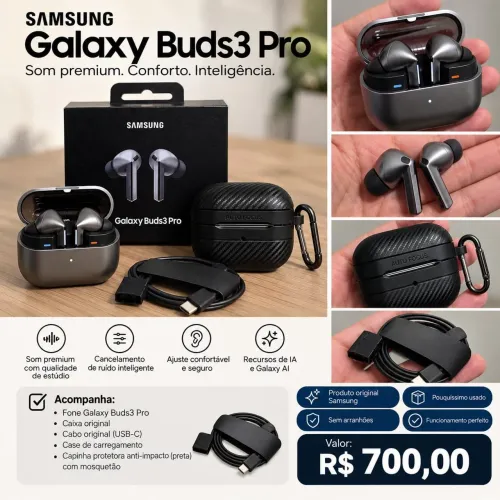 Samsung Galaxy Buds3 Pro - Seminovo + Capinha de Proteção