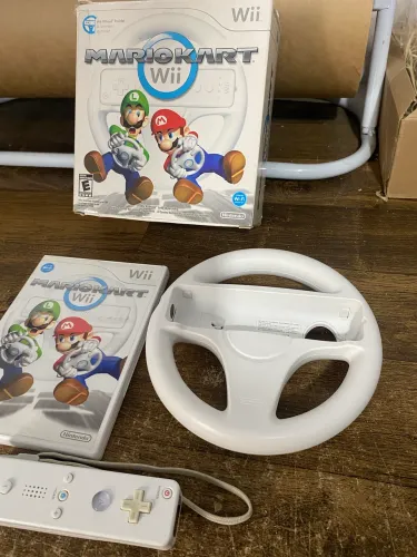 Kit Mario Kart Wii Original + Wii Wheel (Volante) + Wii Remote - Completo na Caixa