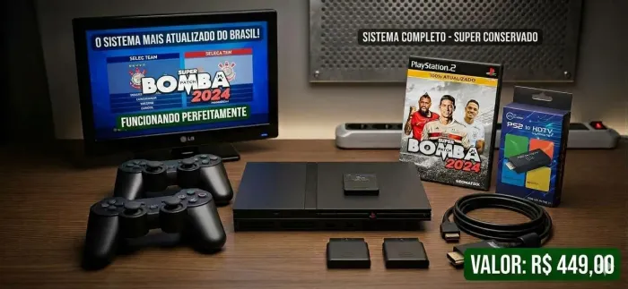 PlayStation 2 Completo + 2 Controles Sem Fio + Adaptador HDTV + Bomba Patch 2024!