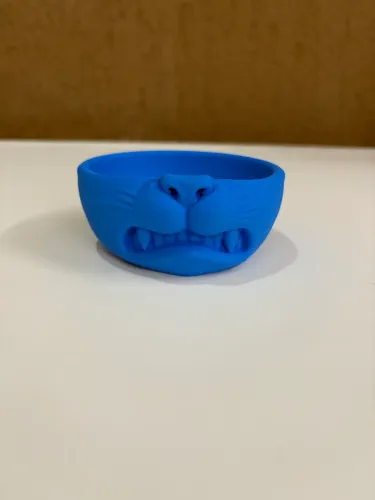 Tigela de Gato Boca Fechada Azul Caretas Comedouro Gatinhos Pets Pote para Ração