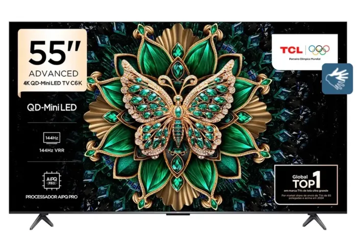 Smart TV 55" TCL 4K UHD MiniLED 55C6K 120Hz Google TV AiPQ Google Assistente 4 HDMI 2 USB