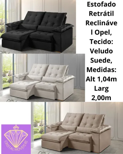 Estofado Retrátil Reclinável Opel, Tecido: Veludo Suede SR