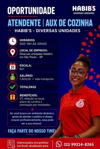 VAGA HABIBS - ATENDENTE E AUX DE COZINHA