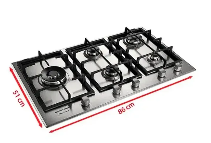 Cooktop 5 bocas Brastemp Gourmand Inox com duplachama e trempe com ferro fundido - BDK90DR