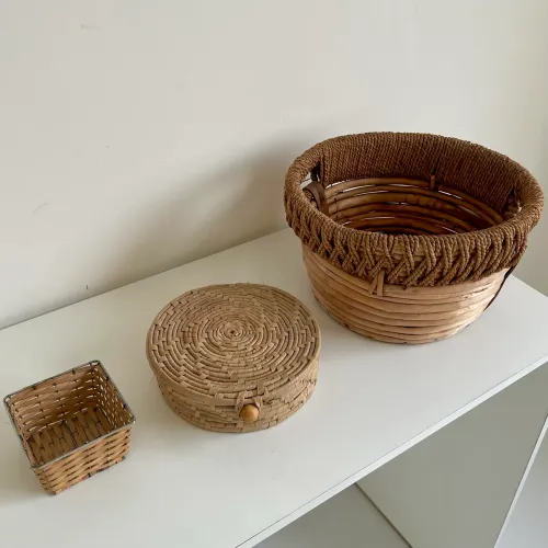 Kit 3 cestos decorativos de fibra natural