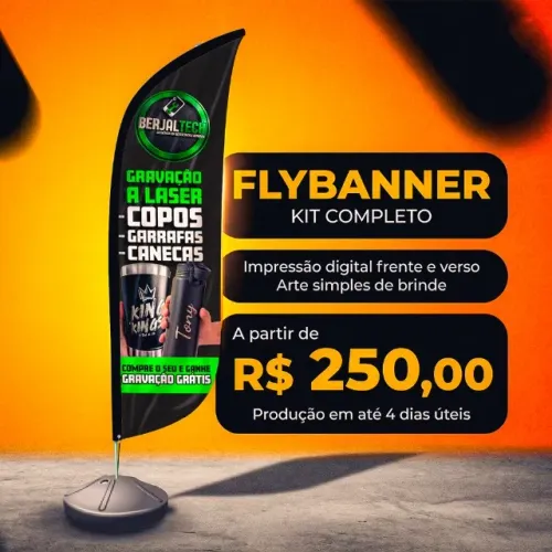 Fly Banner Completo (Base + Haste + Vela F/V) | 2,15 a 3,50m | Impressão HD