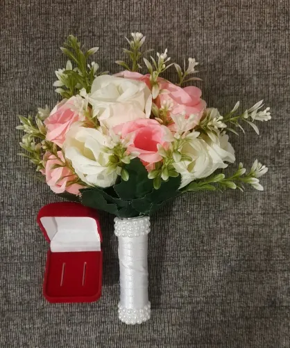 Buquê de Noiva 25cm + Caixa Estojo p/ Par de Alianças