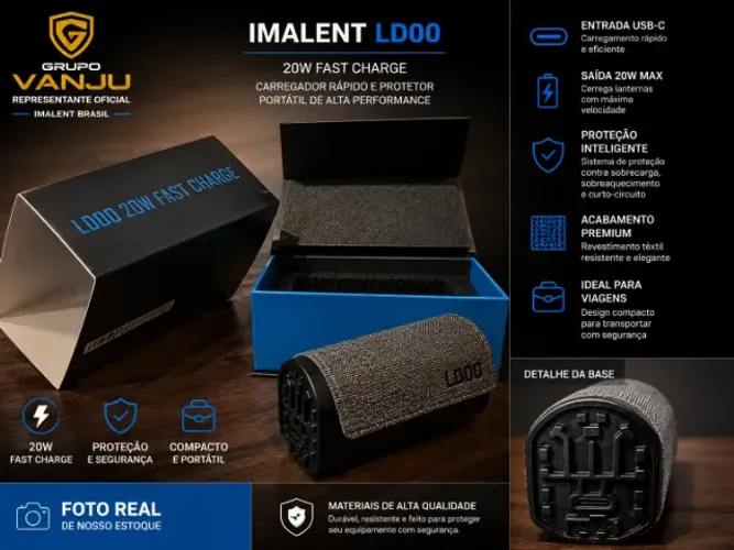 Carregador da Lanterna Imalent LD00 Original 20W USB-C Para LD35 e LD70