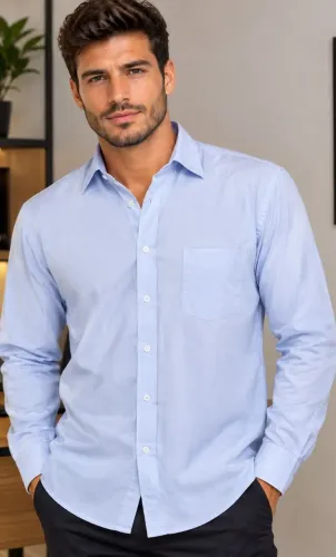 Camisa social azul tamanho G, bonita, elegante, bem confortável, tecido macio. 