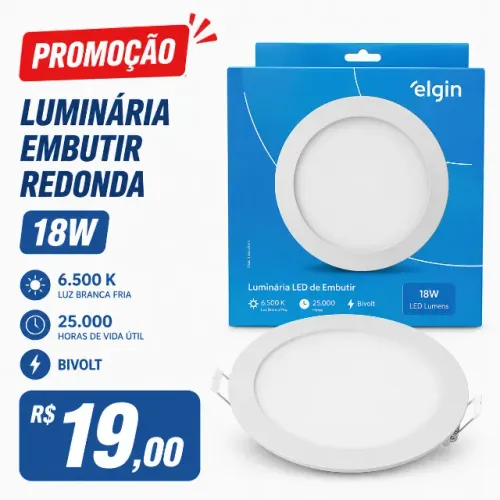 Luminária embutir 18 redonda 6.500 K