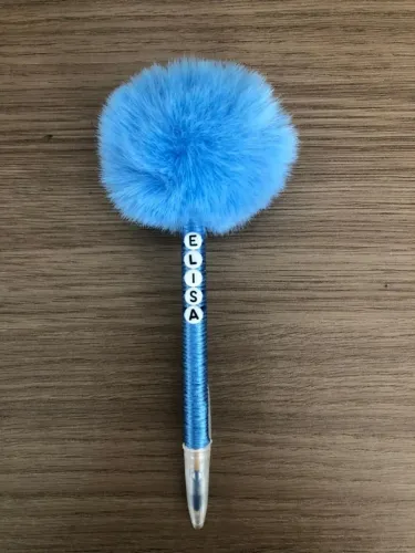 Caneta pompom com glitter, coloque seu NOME!