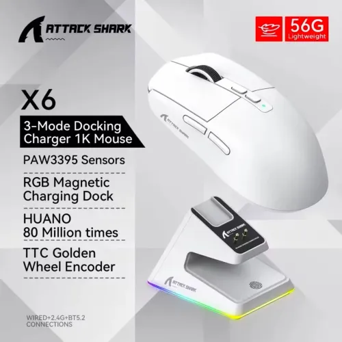 Mouse Gamer Attack Shark X6 PAW3395 Branco