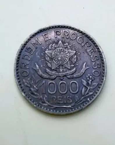 Linda Moeda brasileira de 1000 réis, ano 1913, Prata .900, 26mm, estrelas separadas