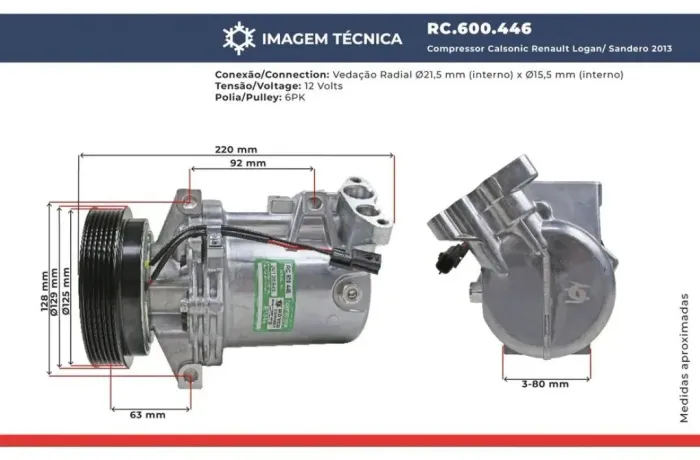 Compressor do ar-condicionado do Renault Logan/ Sandero 2013 Até 2017
