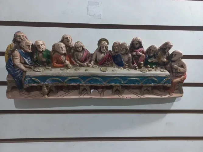 Santa ceia  de gesso 45x15 antiga 