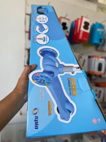 Patinete 3 Rodas com Luzes Dobrável Azul Claro - Spin-Scooter