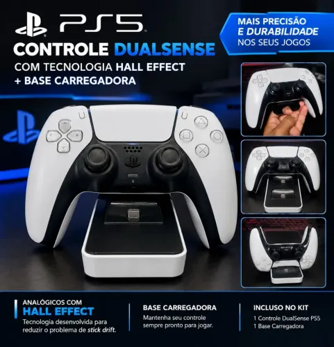 Controle DualSense PS5 Hall Effect + Base Carregadora