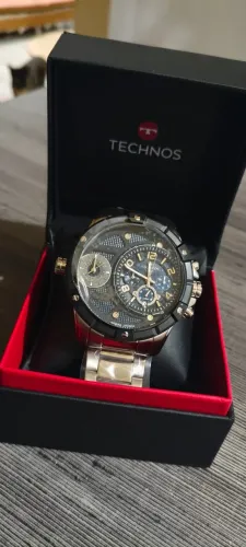 Relógio Technos Legacy Aço prata Bisel Azul Cronógrafo 53mm