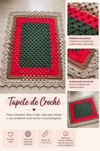 Tapete de crochê artesanal colorido 56cm