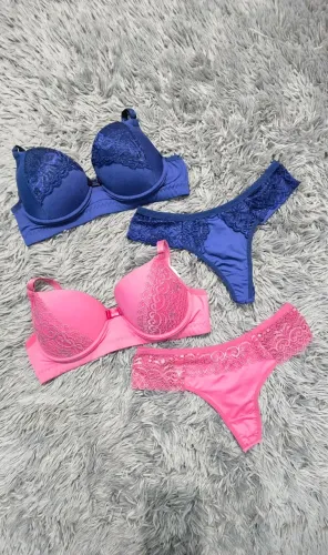 Kit 2 Conjuntos Lingerie Com Bojo E Renda Luxo Poliamida Premium