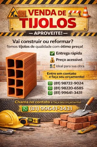 TIJOLOS DIRETO DA OLARIA COM 08 FUROS