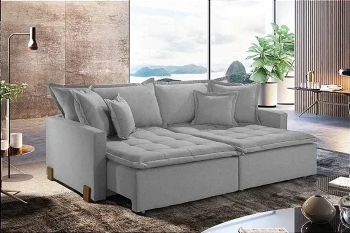 SOFA RETRATIL SEM CAIXA 260CM LINHO  CINZA r77
