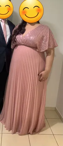 Vestido Madrinha Longo Rosê Claro Plissado Com Brilho Tam 54