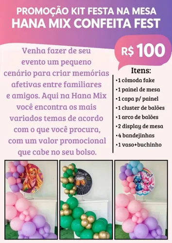 Kit festa na mesa completo para aluguel